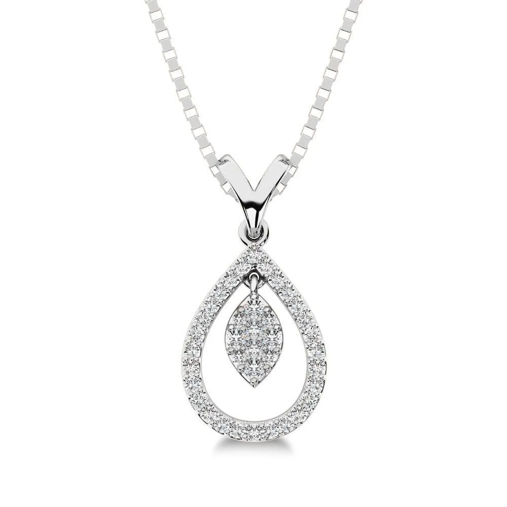 10K White Gold 1/5 Ct.Tw. Diamond Pear Shape Pendant with Dangler