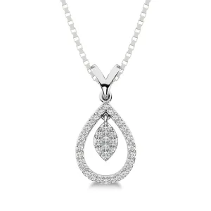 10K White Gold 1/5 Ct.Tw. Diamond Pear Shape Pendant with Dangler