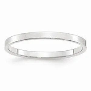 10k White Gold 2mm Lightweight Flat Wedding Band Ring