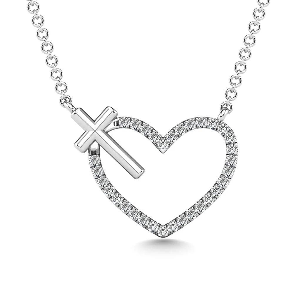 10K White Gold Diamond 1/10 Ct.Tw. Heart and Cross Pendant