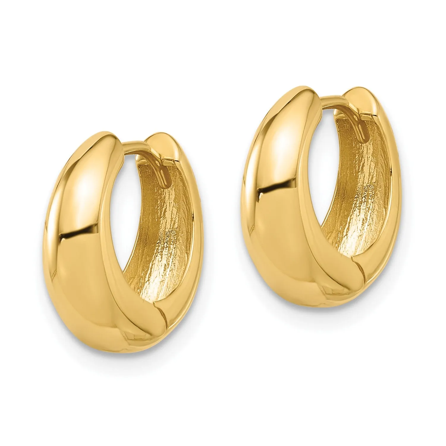 10K Yellow Gold High Polished Hinged Huggie Hoop Earrings,12mm