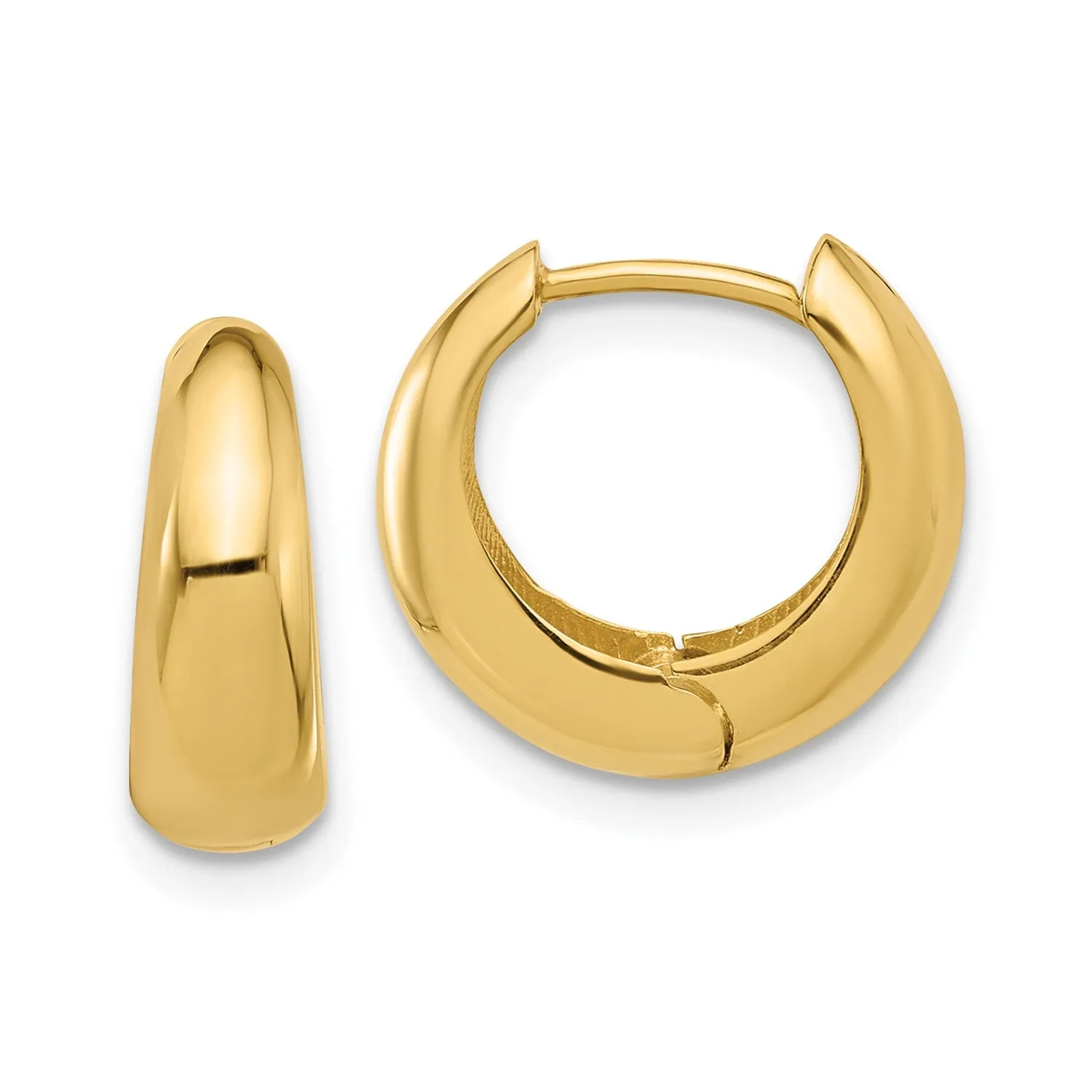 10K Yellow Gold High Polished Hinged Huggie Hoop Earrings,12mm