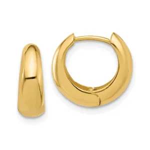 10K Yellow Gold High Polished Hinged Huggie Hoop Earrings,12mm