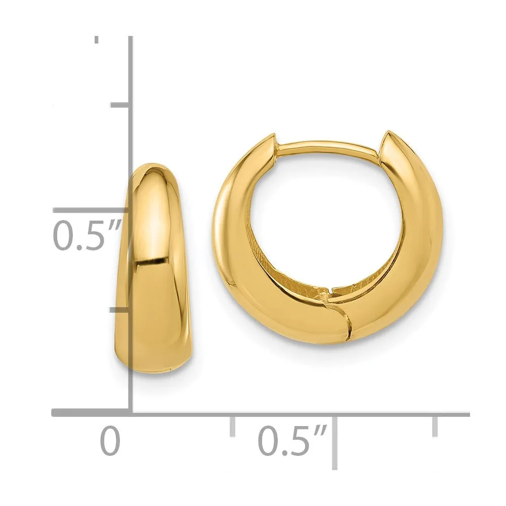 10K Yellow Gold High Polished Hinged Huggie Hoop Earrings,12mm