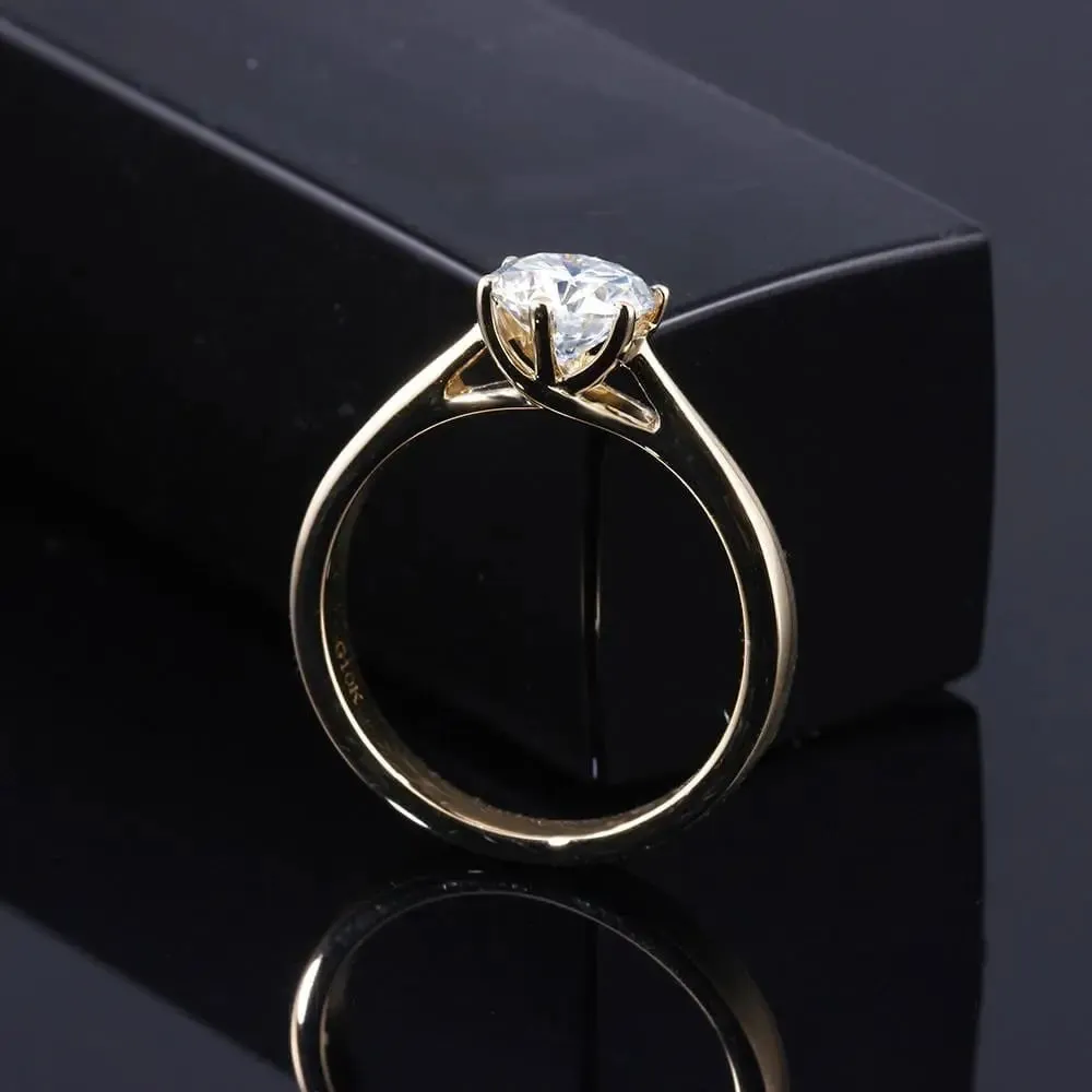 10k Yellow Gold Solitaire Moissanite Ring 1ct