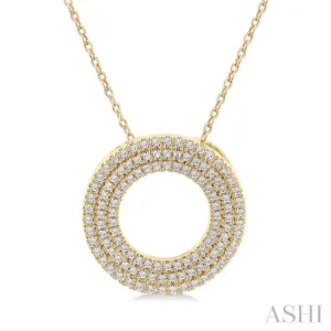 1/3 Ctw  Circle Triple Row Round Cut Diamond Fashion Pendant With Chain in 14K Yellow Gold