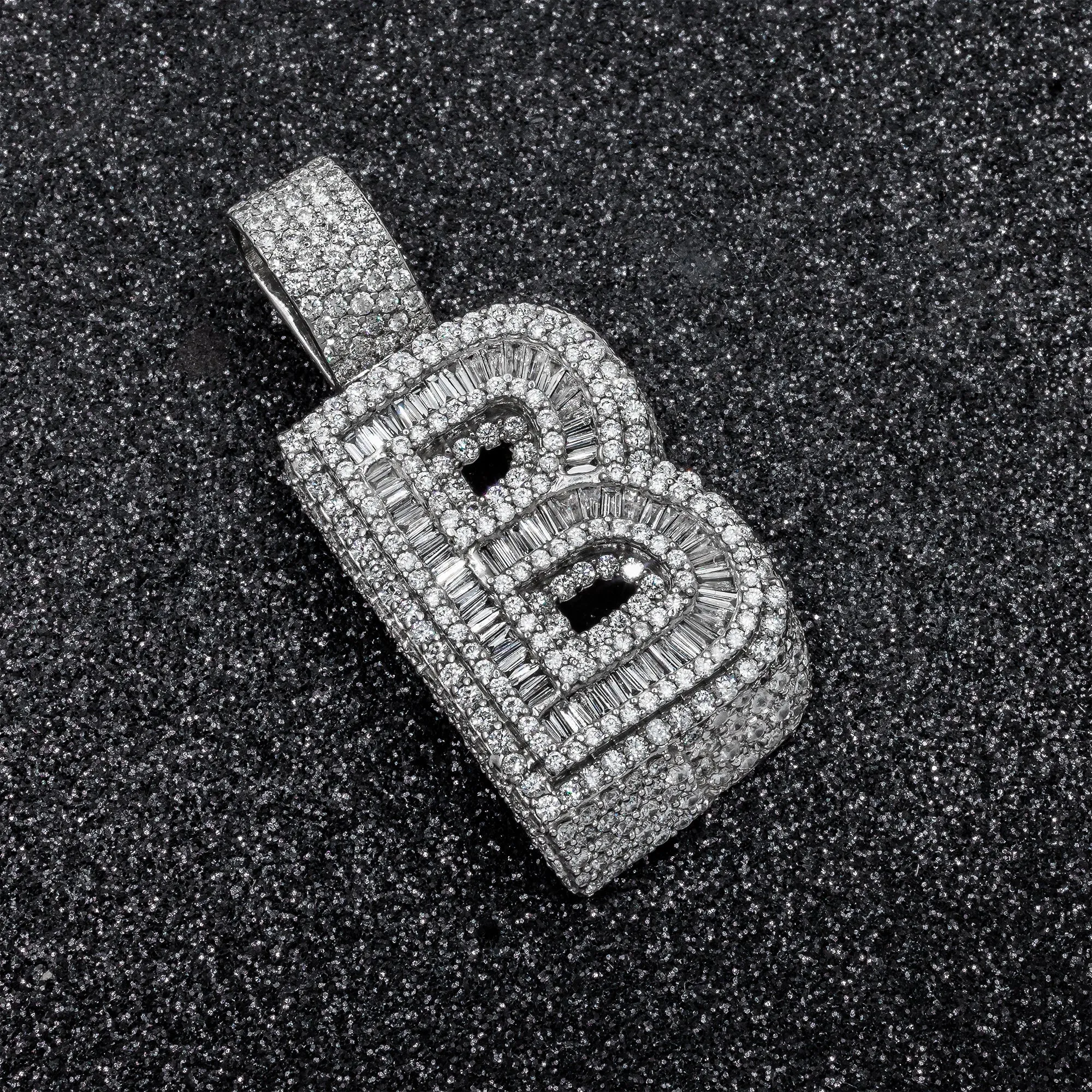 14k Baguette Initial Pendant Letter "B" 9.00 ctw