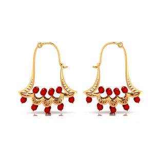 14k Floral Gold Earrings With Red Stones