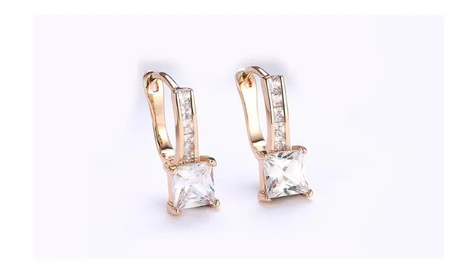 14K Gold Plating White Swarovski Elements Sleek Lever back Earrings