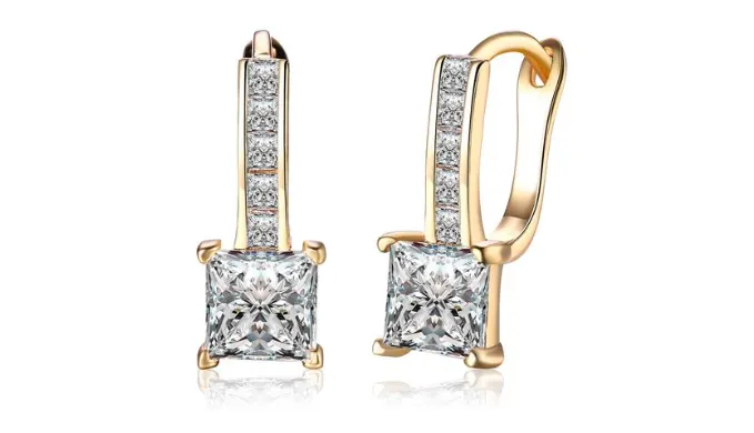 14K Gold Plating White Swarovski Elements Sleek Lever back Earrings