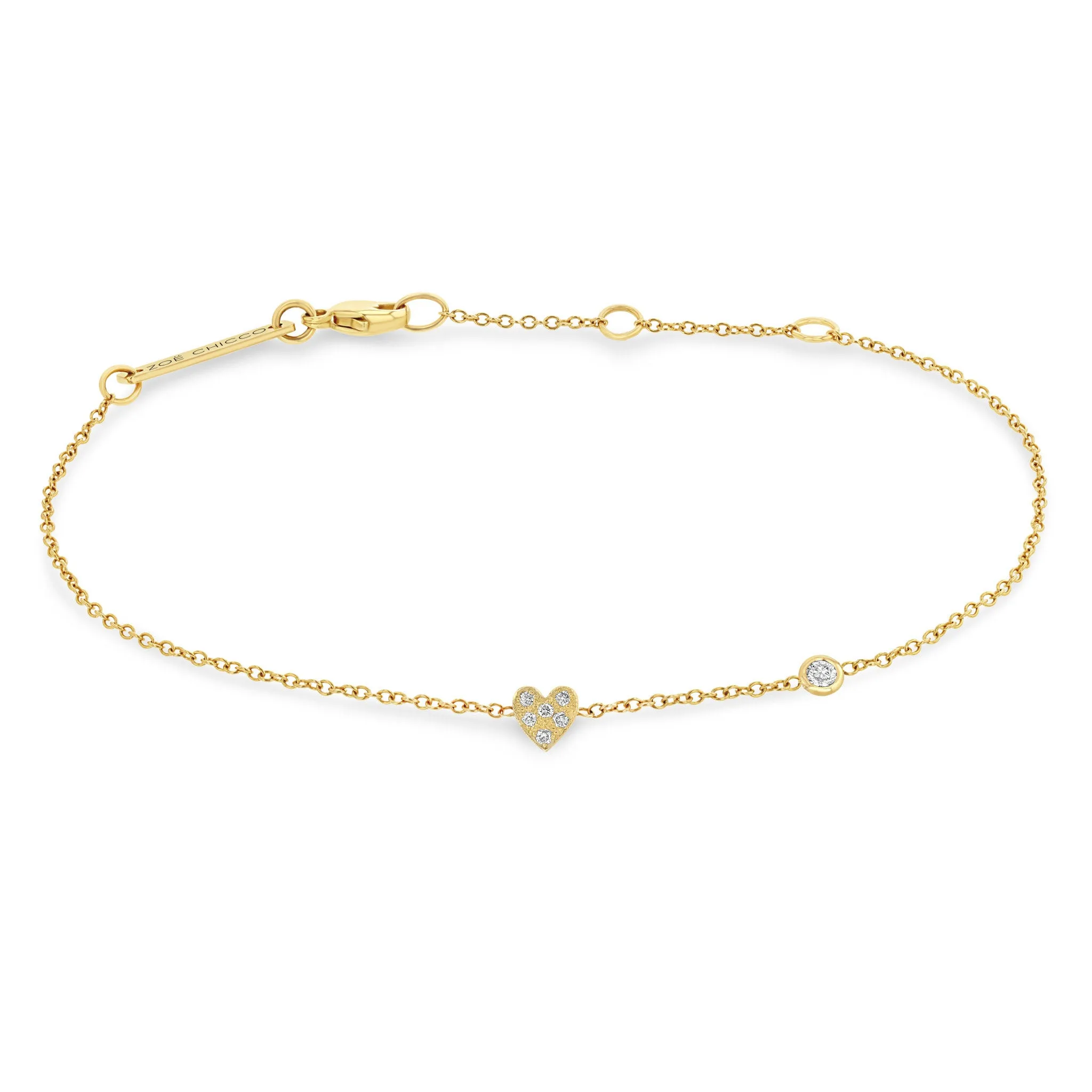 14k Itty Bitty Pavé Diamond Heart Bracelet with Floating Diamond