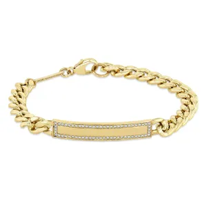 14k Pavé Diamond Border Large Curb Chain ID Bracelet