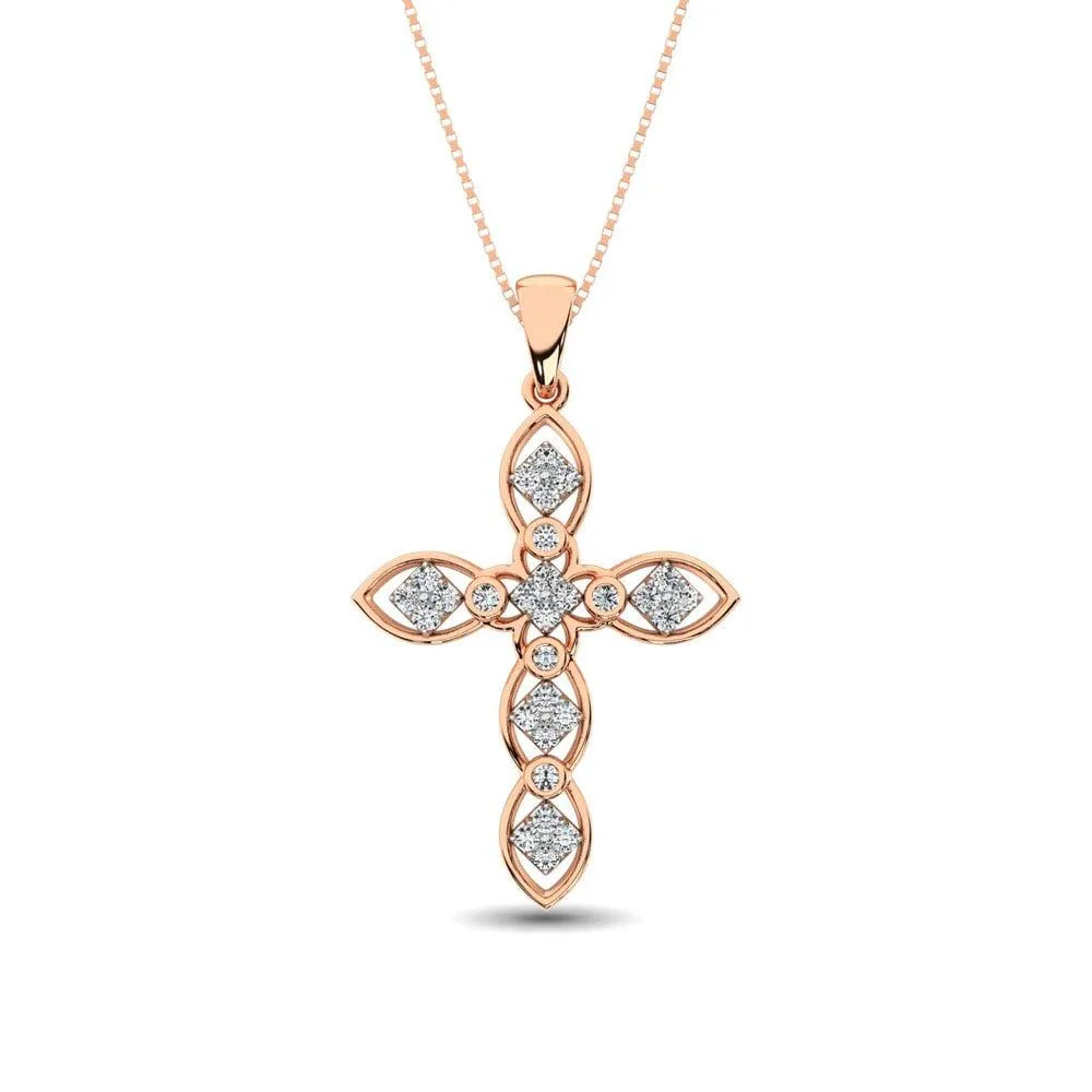 14K Rose Gold 1/5 Ct.Tw. Diamond Cross Pendant