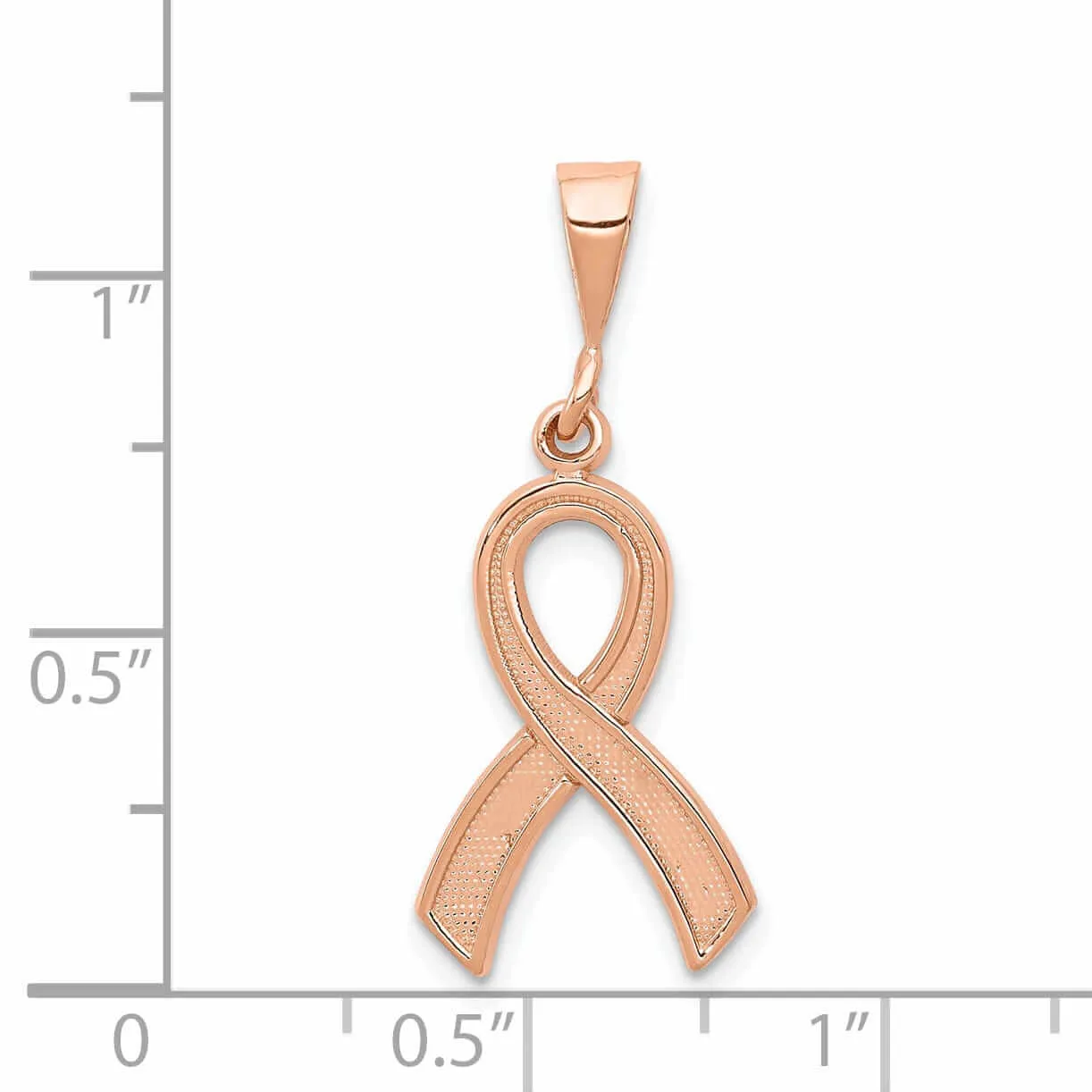 14k Rose Gold Textured Polished Finish Awareness Ribbon Charm Pendant