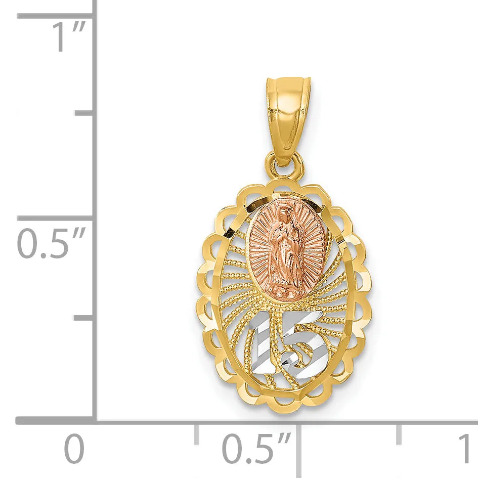 14K Two Tone Gold Rhodium Lady of Guadalupe 15 Pendant