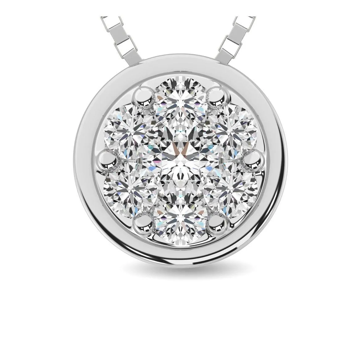 14K White Gold 1/6 Ctw Diamond Round Shape Flower Pendant