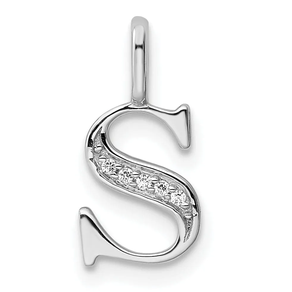 14K White Gold Diamond 0.025-CT Letter S Initial Charm Pendant