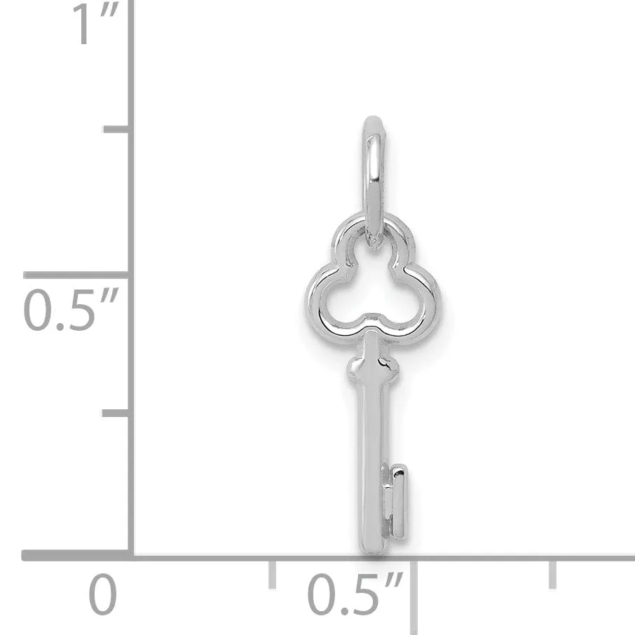 14K White Gold Fancy Key Shape Design Letter I Initial Charm Pendant