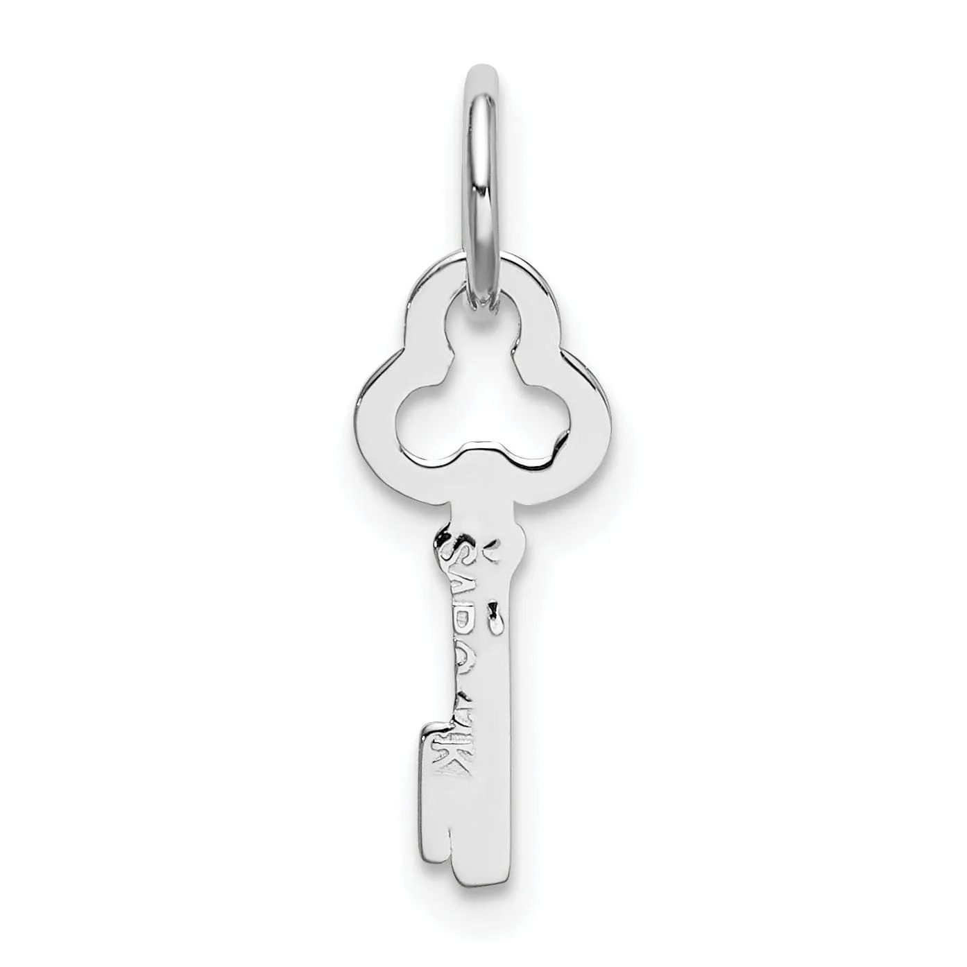 14K White Gold Fancy Key Shape Design Letter I Initial Charm Pendant