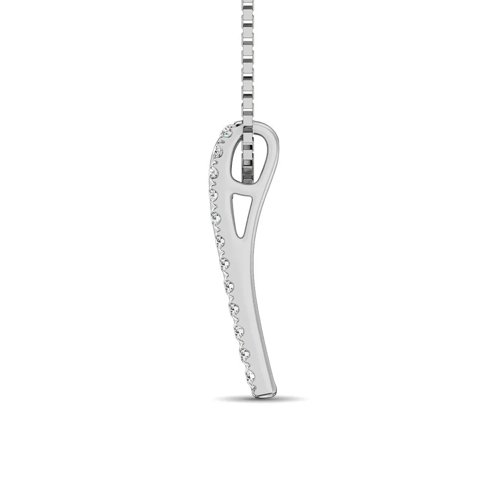 14K White Gold Round and Baguette Diamond 1/3 Ct.Tw. Drop Bar Pendant