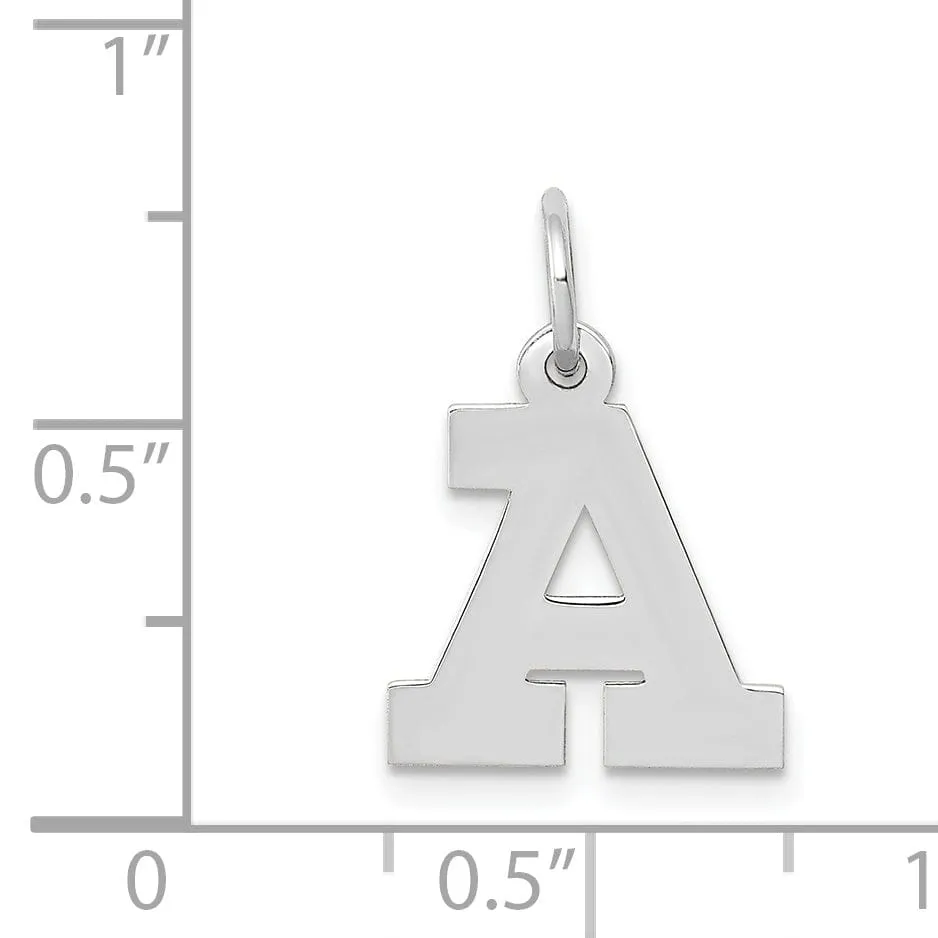 14k White Gold Small Block Design Letter A Initial Pendant