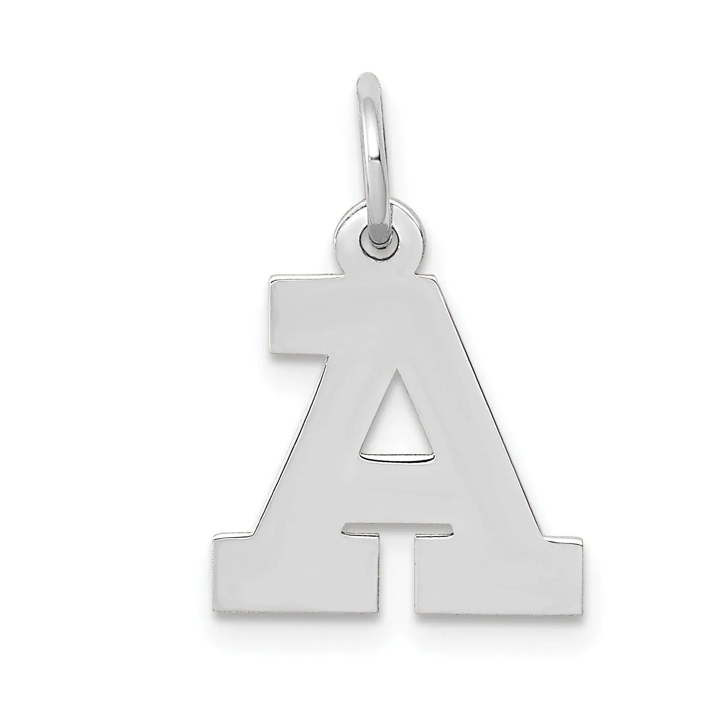 14k White Gold Small Block Design Letter A Initial Pendant