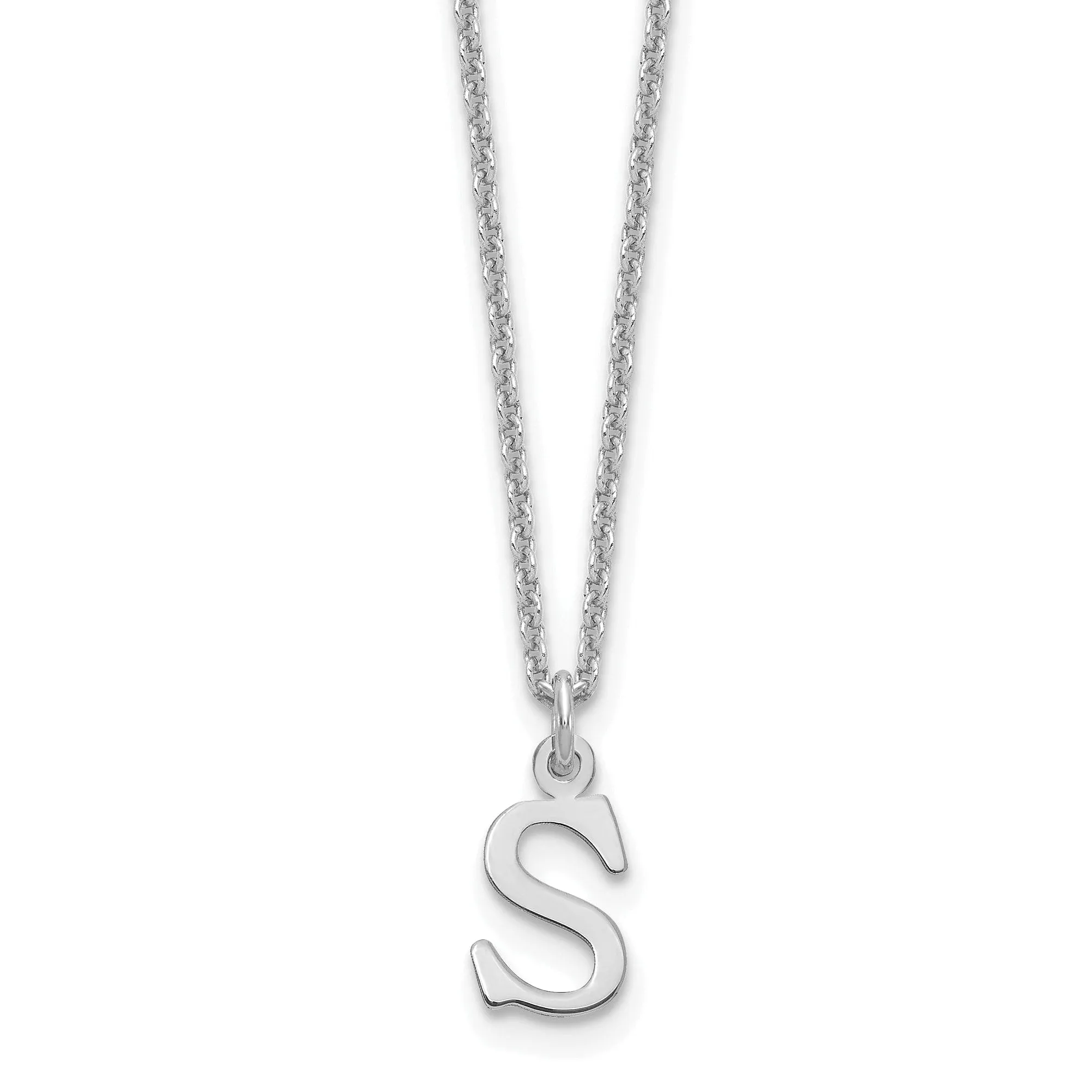 14k White Gold Tiny Cut Out Block Letter T Initial Pendant and Necklace