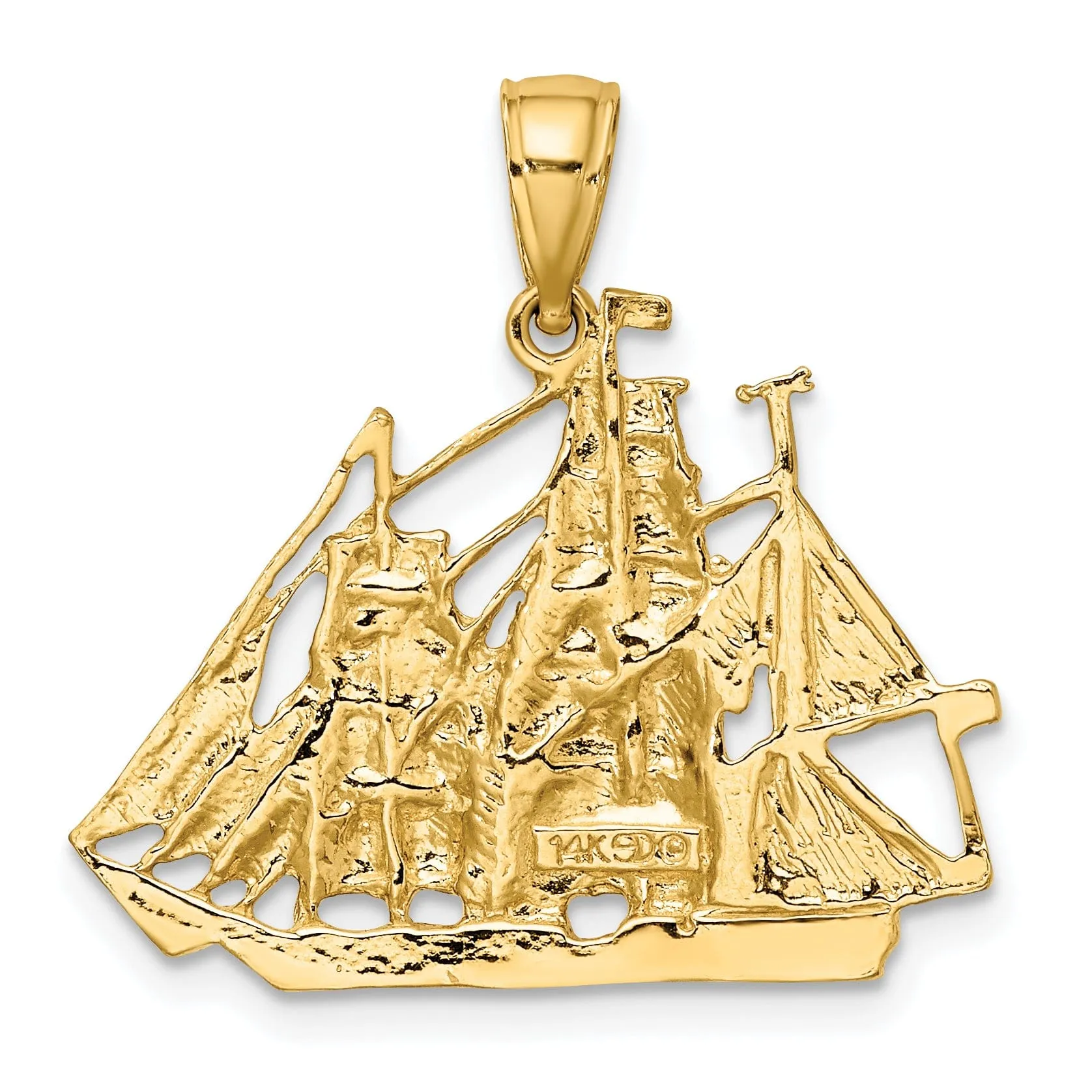 14K Yellow Gold 2-Dimensional Polished Finished Sailing Ship Charm Pendant