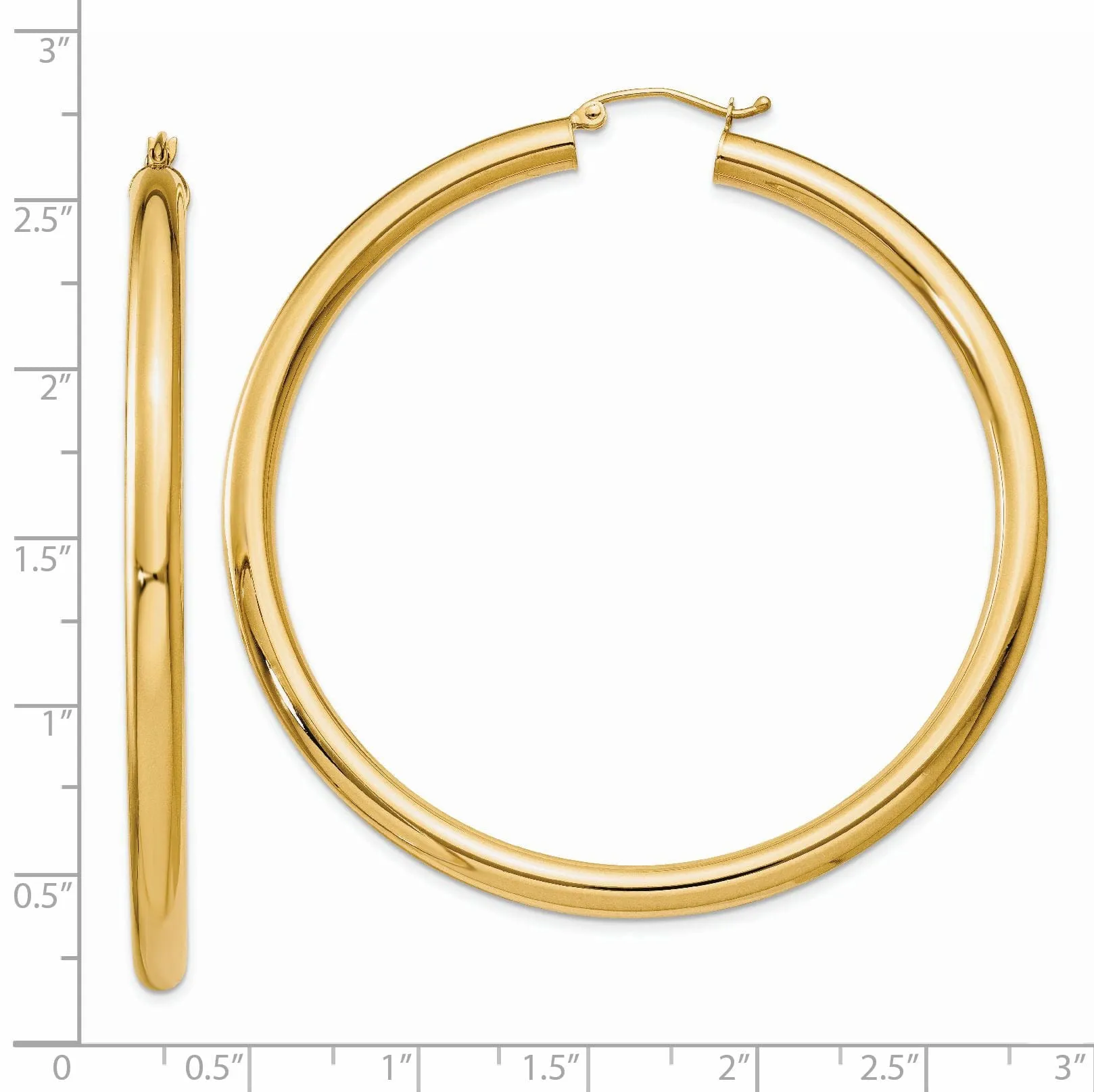 14k Yellow Gold 4MM x 60MM Tube Hoop Earrings