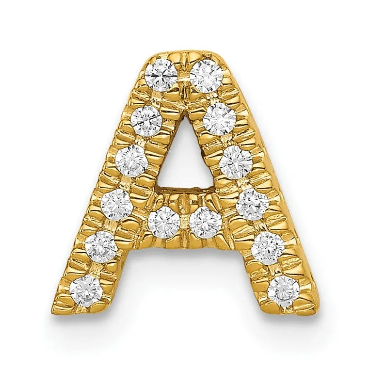 14K Yellow Gold Diamond 0.12-CT Letter A Initial Charm Pendant