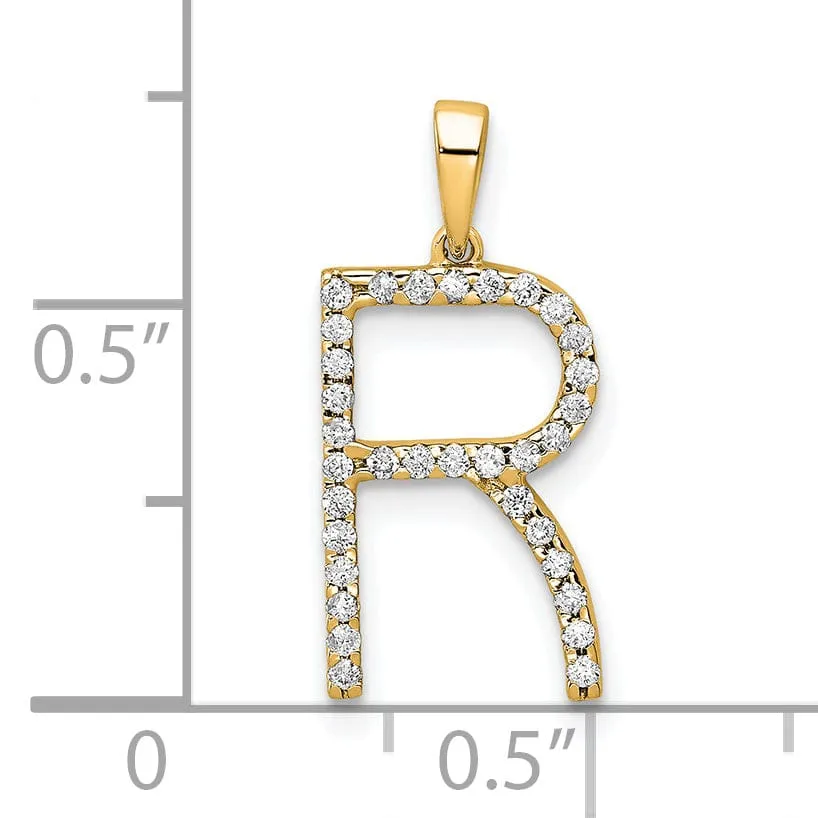 14K Yellow Gold Diamond 0.132-CT Block Letter R Initial Charm Pendant