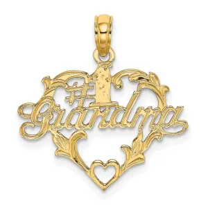 14K Yellow Gold Flat Back Polished Finish Script #1 GRANDMA In Heart Shape Design Charm Pendant