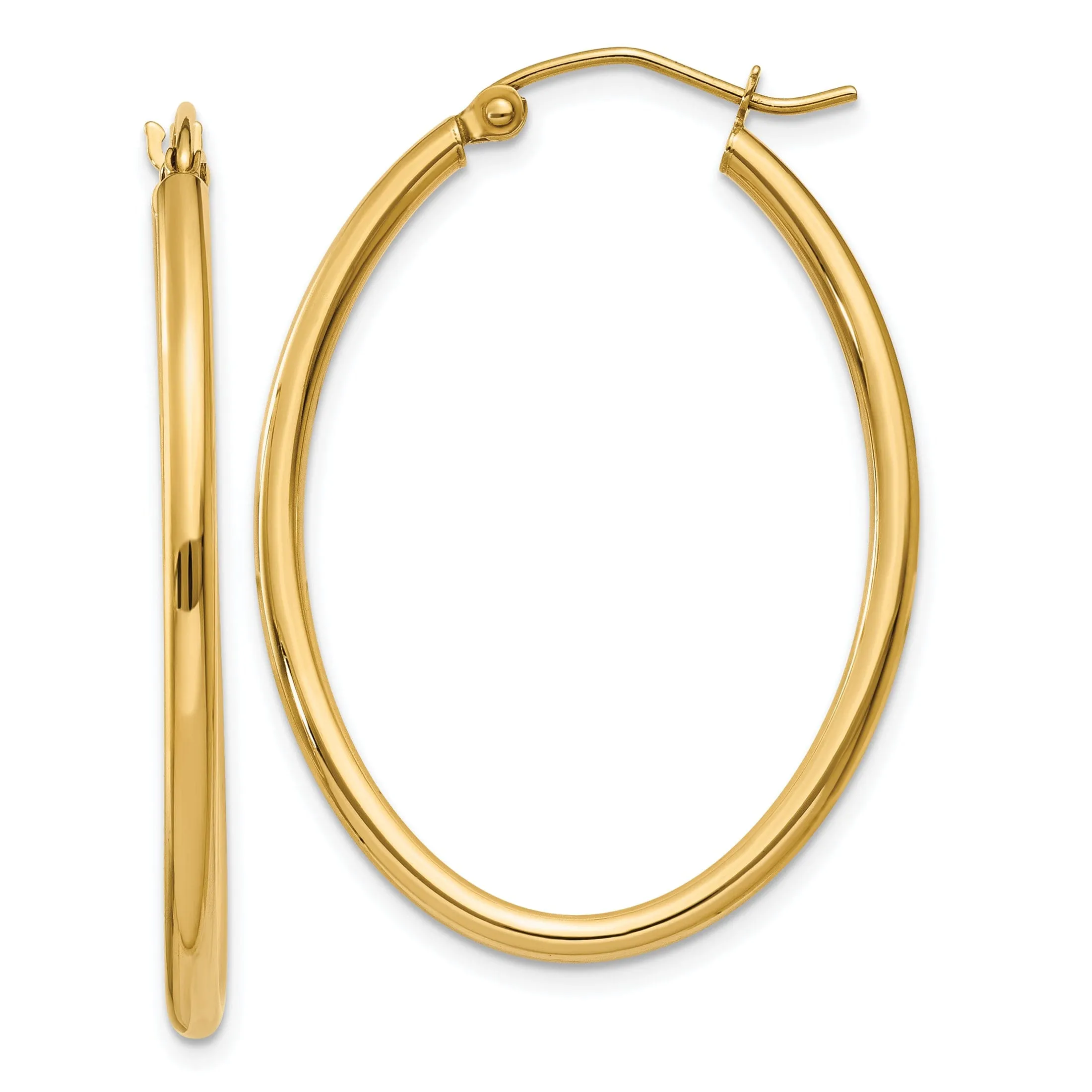 14k Yellow Gold Oval Polished Hoop Earrings