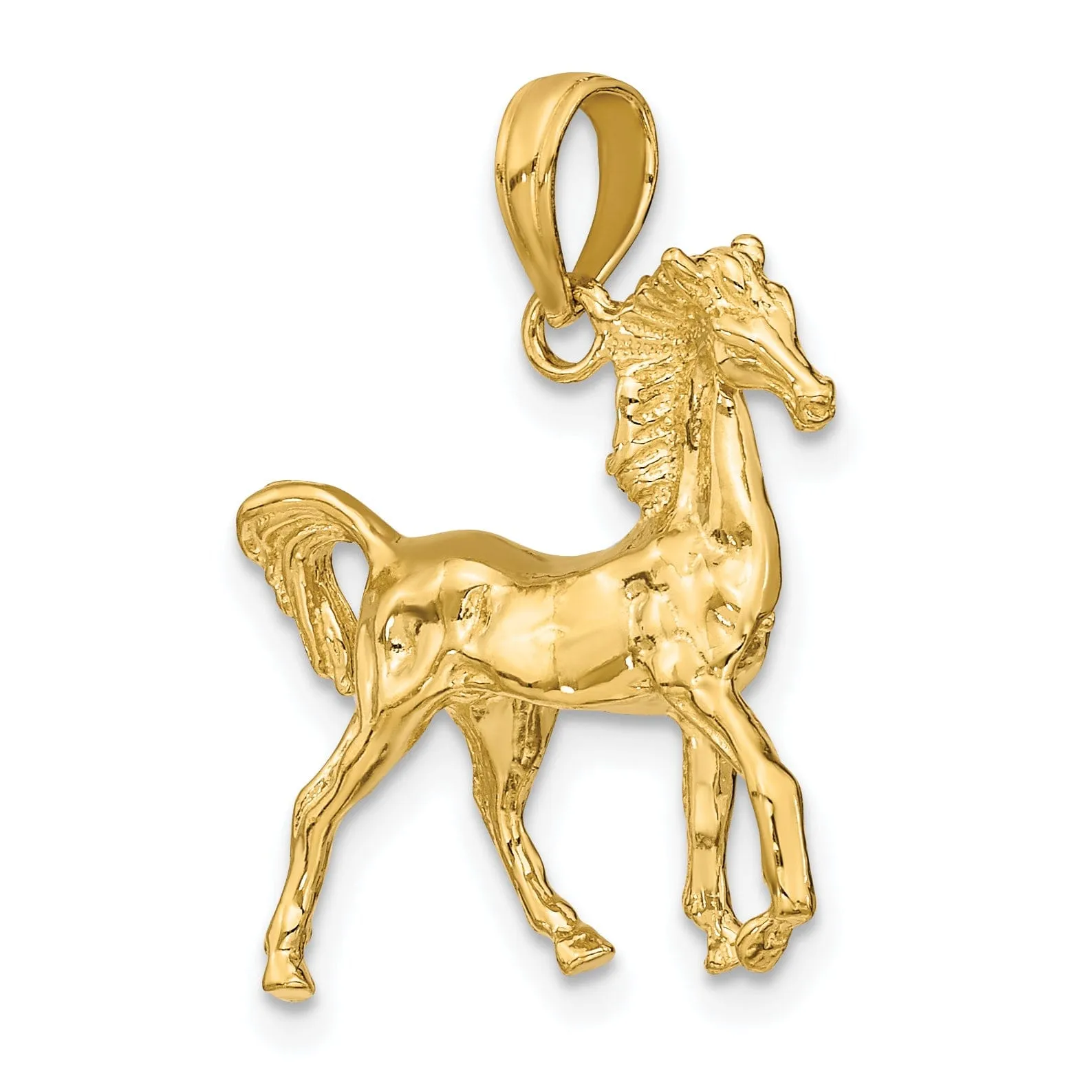 14K Yellow Gold Polished Finish 3-Dimensional Horse Charm Pendant