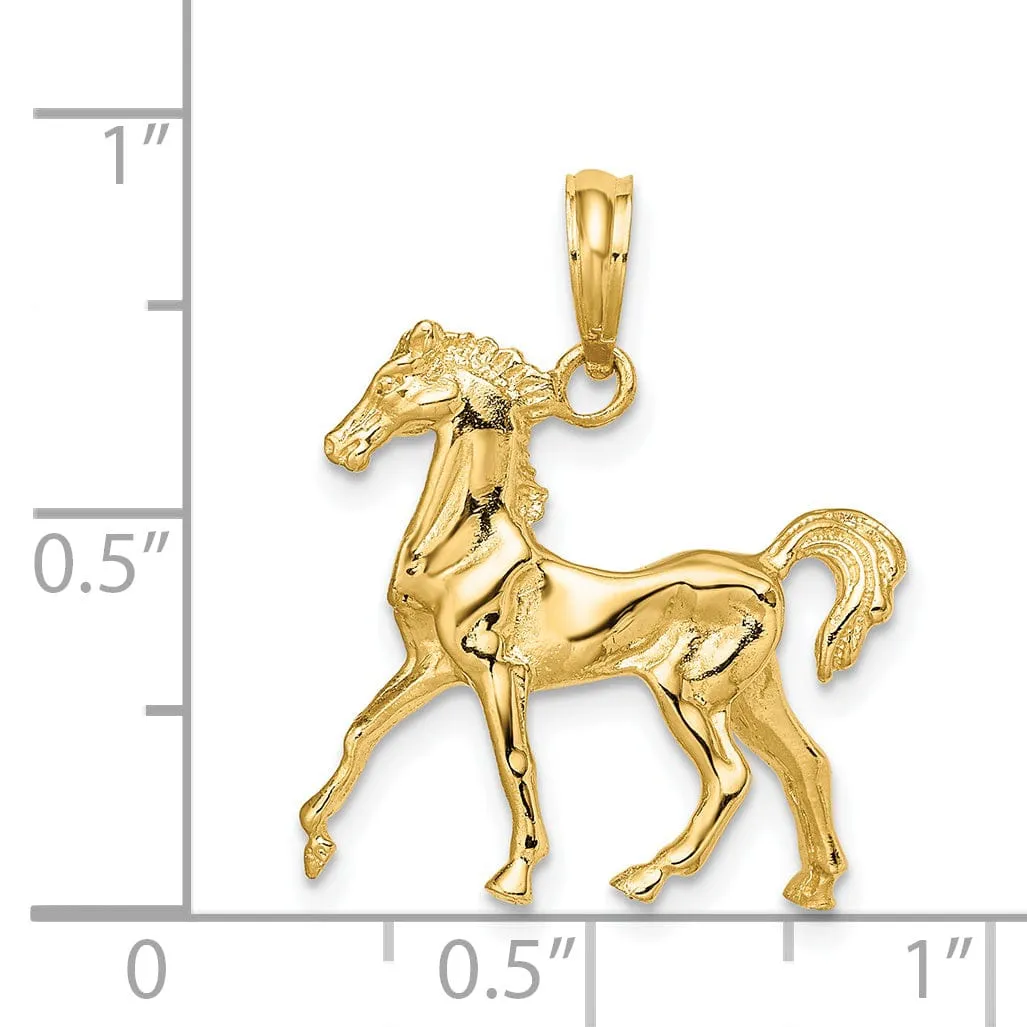 14K Yellow Gold Polished Finish 3-Dimensional Horse Charm Pendant