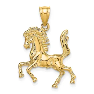 14K Yellow Gold Polished Finish 3-Dimensional Horse Charm Pendant