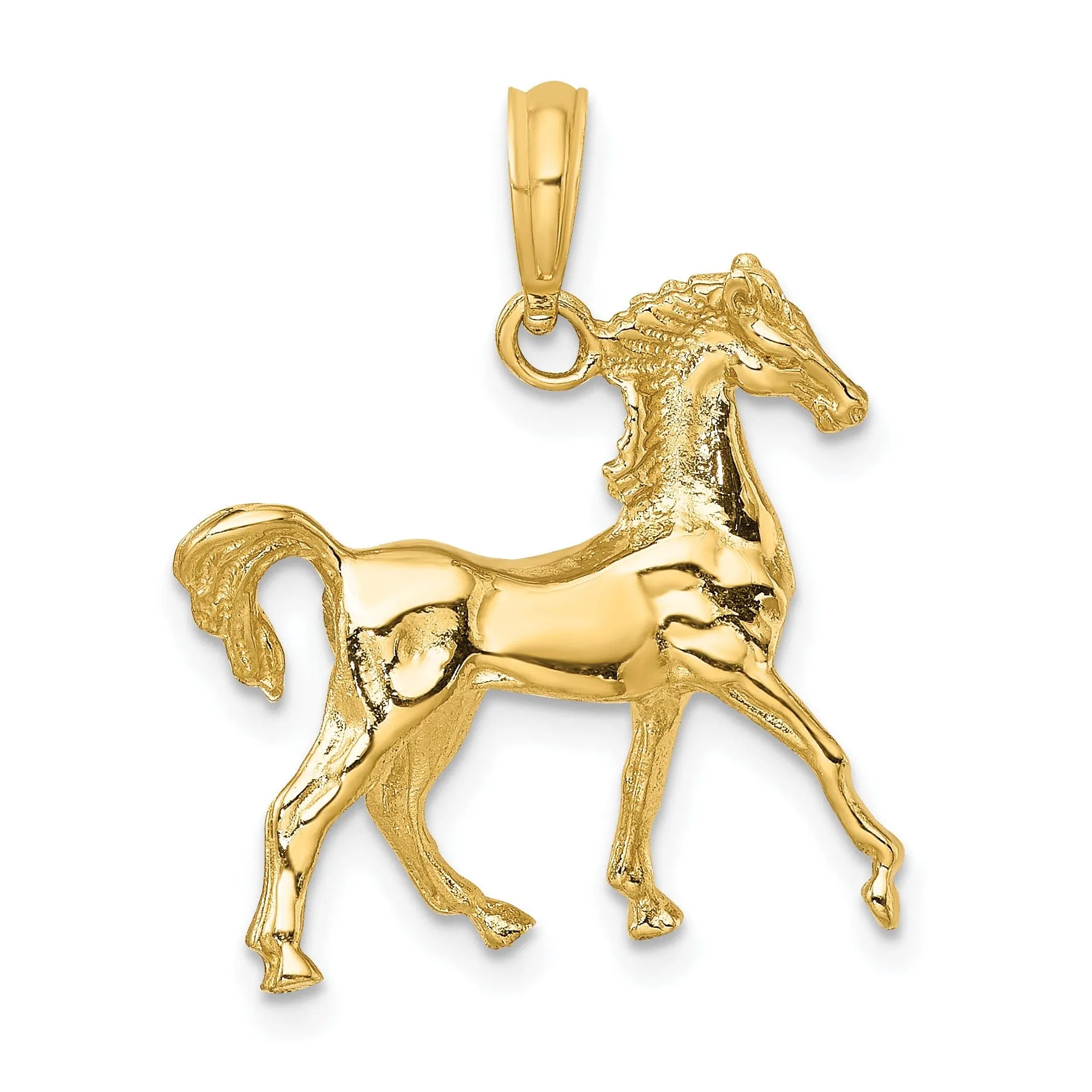 14K Yellow Gold Polished Finish 3-Dimensional Horse Charm Pendant