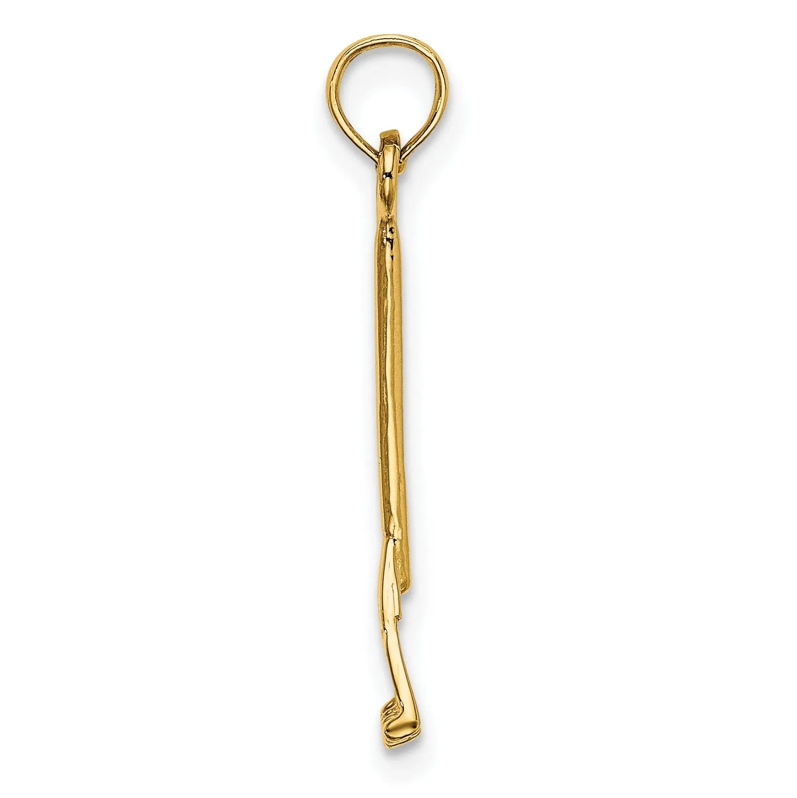 14K Yellow Gold Polished Finish 3-Dimensional Leaf Rake Garden Tool Charm Pendant