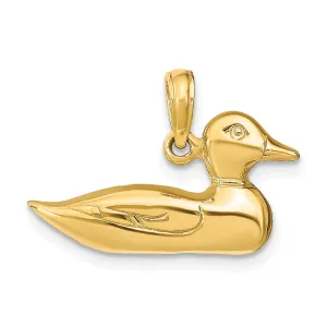 14k Yellow Gold Polished Finish Mallard Bird Charm Pendant