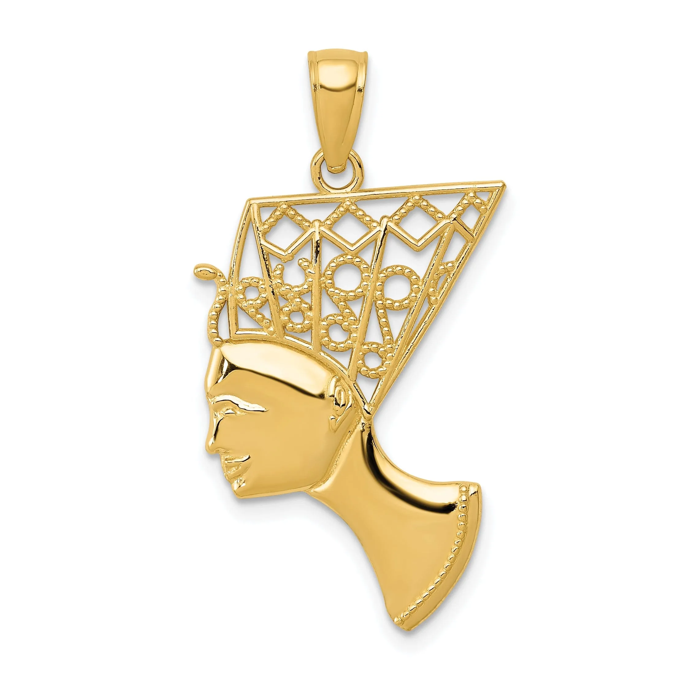 14k Yellow Gold Polished Finish Queen Nefertiti Solid Charm Pendant