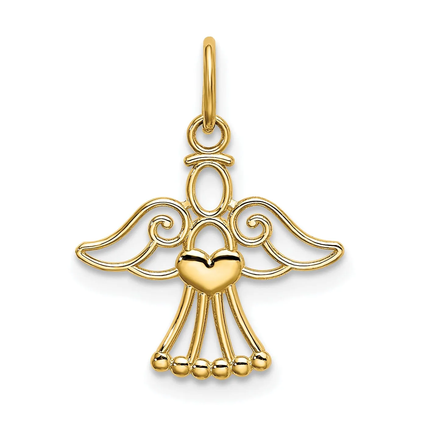 14k Yellow Gold Polished Finish Small Solid Angel with Heart Pendant