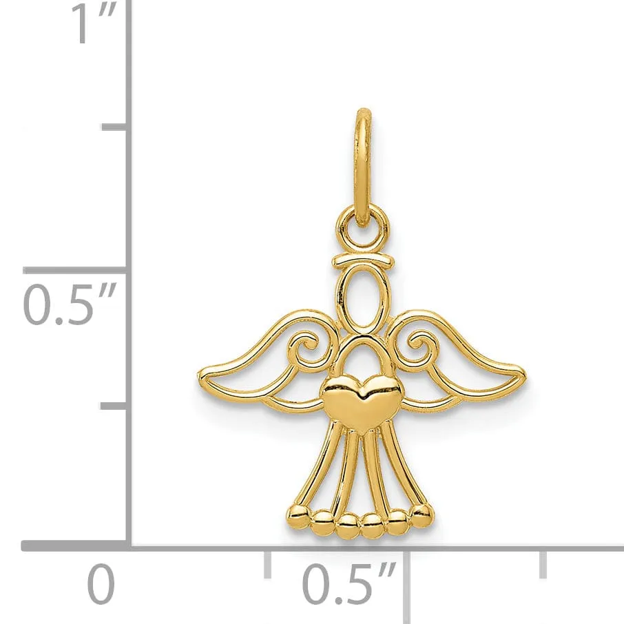 14k Yellow Gold Polished Finish Small Solid Angel with Heart Pendant