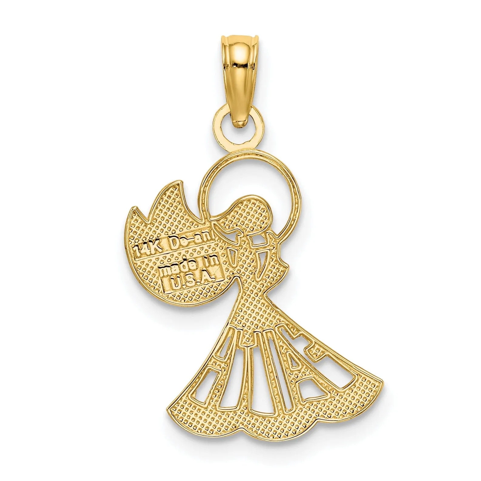 14K Yellow Gold Rhodium Polished Angel with Faith Script Pendant