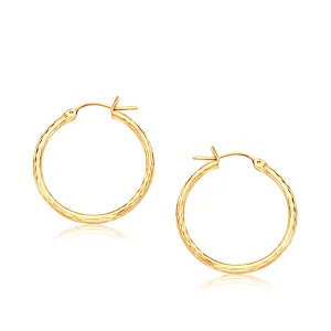 14k Yellow Gold Slender Hoop Earring Diamond-Cut Finish 25mm Diameter