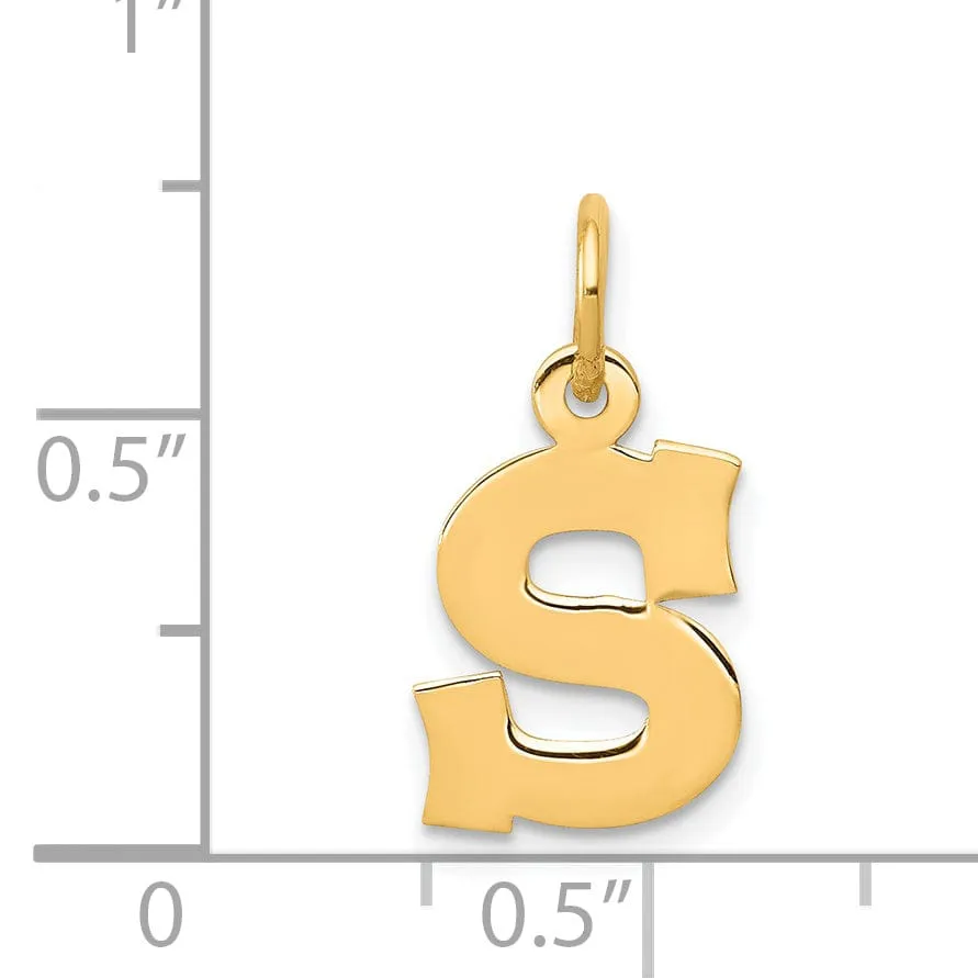 14k Yellow Gold Small Block Design Letter S Initial Pendant