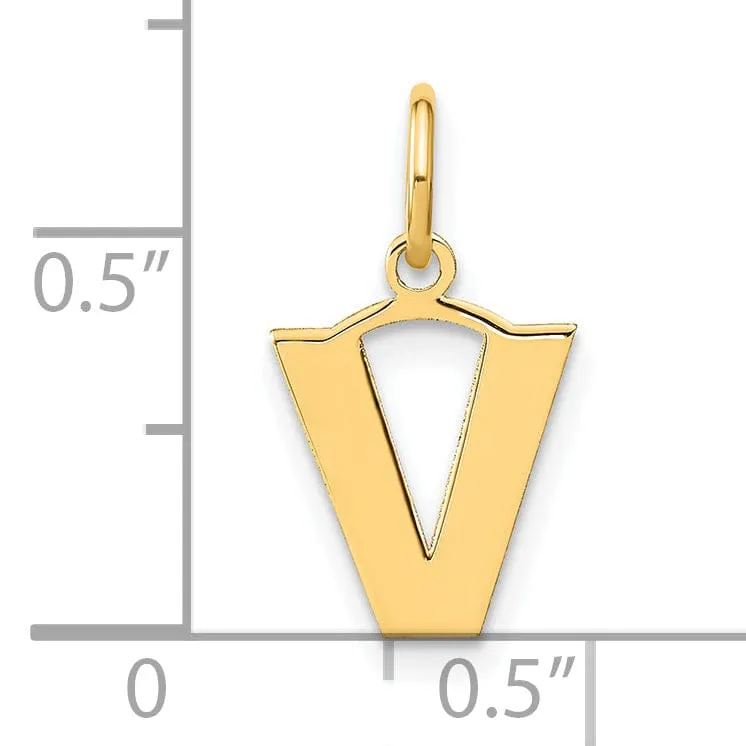 14k Yellow Gold  Small Size Letter V Initial Block Pendant