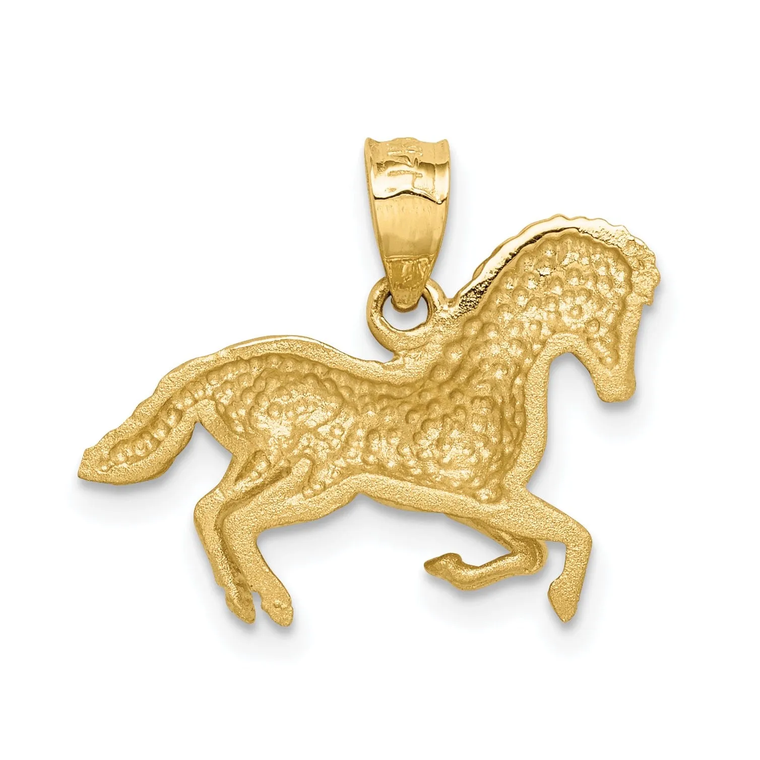 14k Yellow Gold Solid Polished Diamond Cut Brushed Finish Horse Galloping Mens Charm Pendant