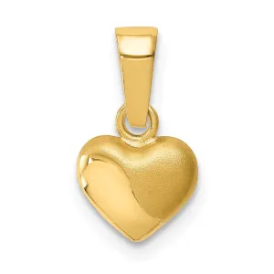 14k Yellow Gold Solid Satin, Polished Finish 3-Dimensional Puffed Swirl Heart Design Charm Pendant