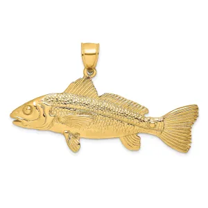 14k Yellow Gold Solid Textured Polished Finish 3-Dimensional Redfish Charm Pendant