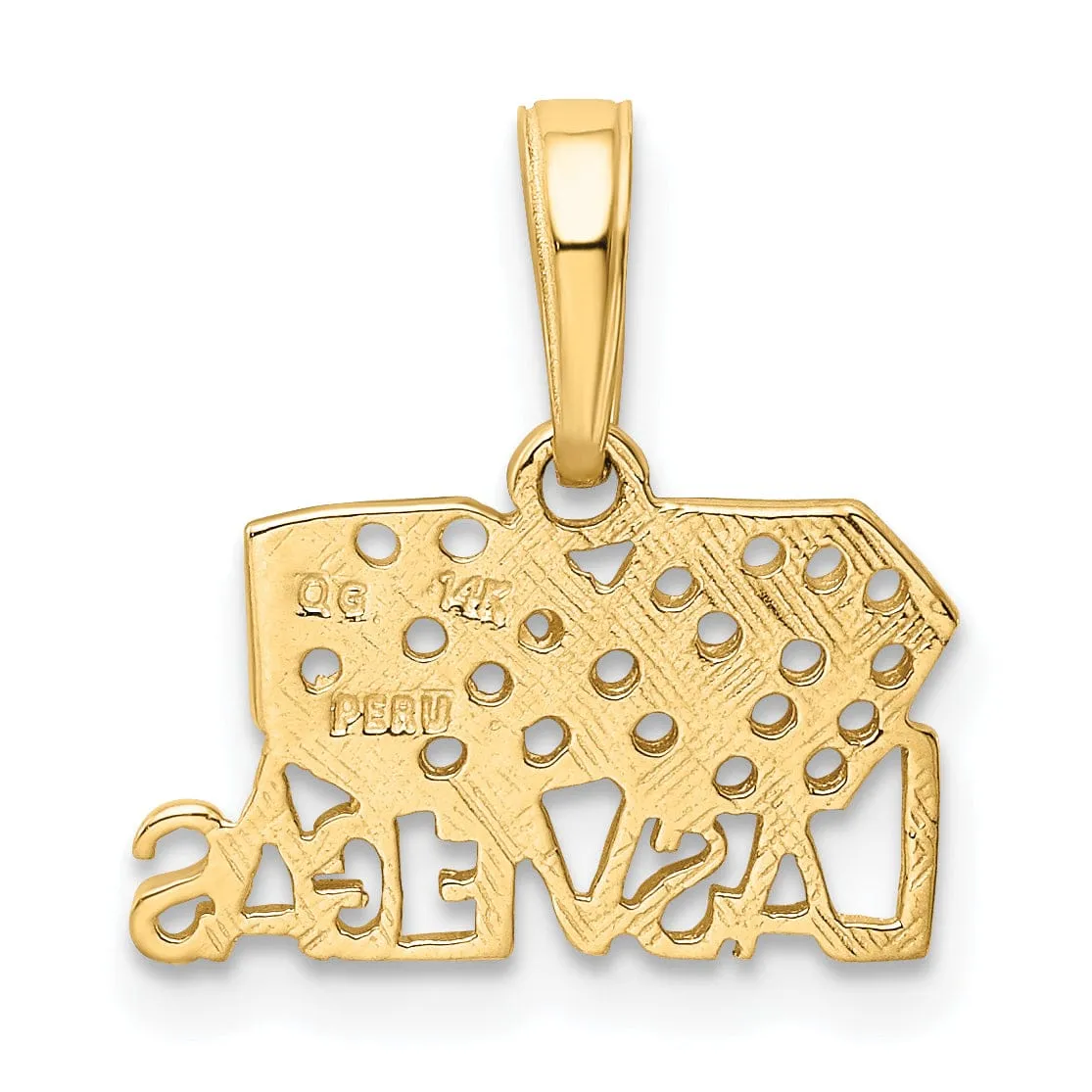 14k Yellow Gold Textured Polished Finish LAS VEGAS with Dice Design Charm Pendant